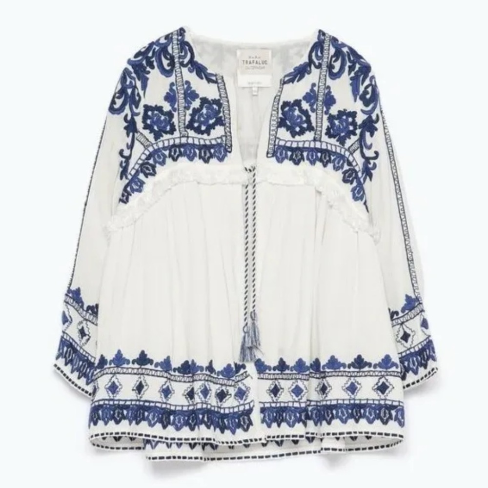 NWT Trafaluc Zara Ecru Embroidered Swing Jacket - Picture 11 of 11